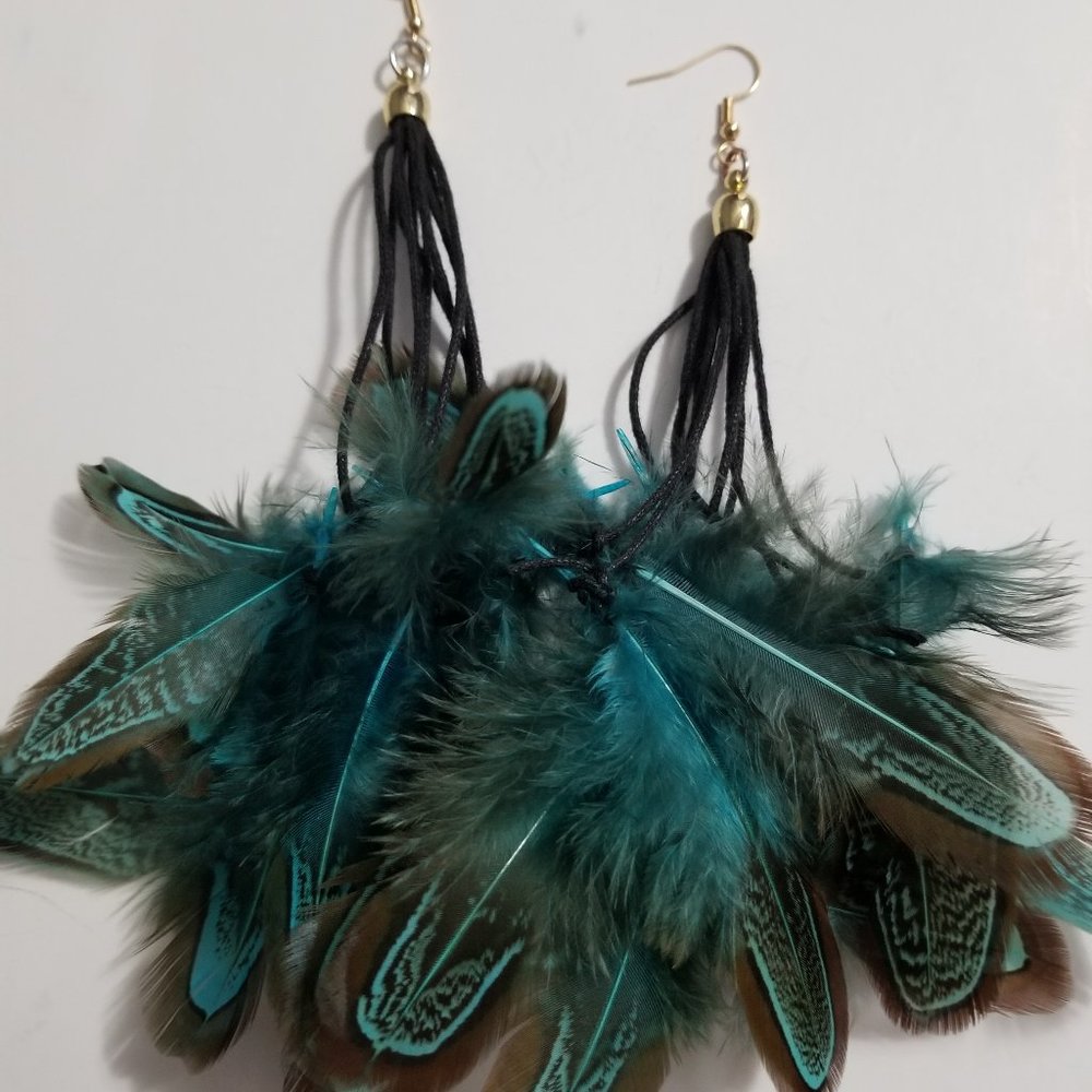 Vintage Tassel Pheasant Feather Earring Pair
